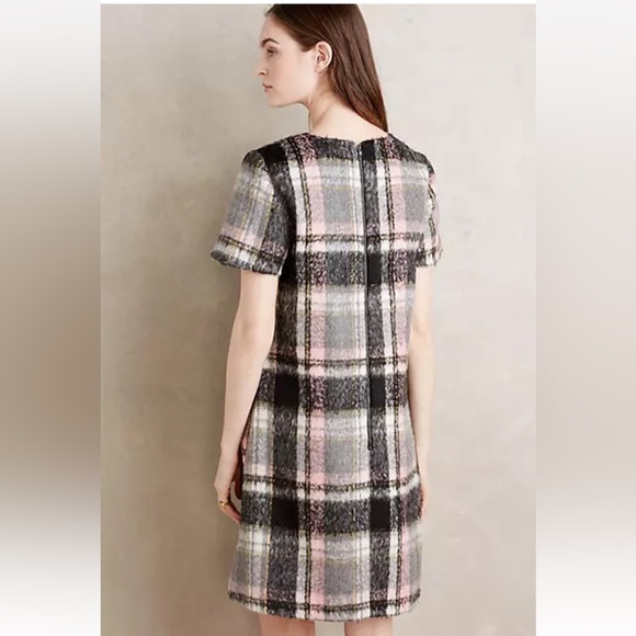 ANTHROPOLOGIE Line & Dot Frontier Brushed Wool Plaid Dress Medium - Picture 3 of 11